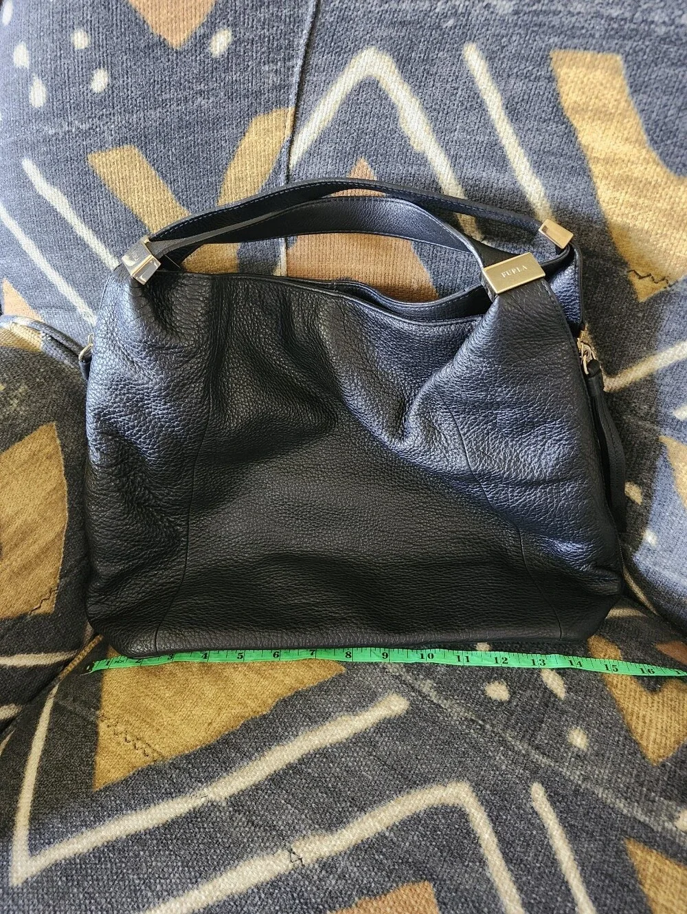 Furla Liz Daino Large Black Pebbled Leather Convertible Slouchy Hobo Bag Tote